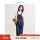 茵曼（INMAN）【商場(chǎng)同款】漢麻萊賽爾牛仔背帶褲2025夏季女裝新款直筒長褲 深牛仔藍(lán) M