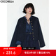 COCOBELLA字母刺繡金屬扣毛呢外套秋冬氣質(zhì)通勤廓形西裝夾克SC511 藏青 L