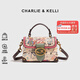 CHARLIE&KELLI CK品牌包包女包手提包小熊涂鴉卡通盒子包女士2025新款單肩斜挎 玫紅色【京倉配送 品牌禮袋】