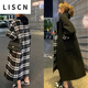 LISCNM04綠色外套女兩面穿復古小眾格子長(cháng)款秋冬森系大衣 黑色[送腰帶] M
