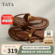 他她TATA盧昱曉午后莊園一字平底人字拖鞋涼鞋老錢(qián)風(fēng)7H1BL5啡色 36