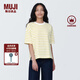 無印良品（MUJI）女式 條紋 圓領(lǐng)短袖T恤 上衣打底衫女款內(nèi)搭女裝女士 煙熏黃色條紋 M (160/84A)