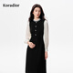 珂萊蒂爾25年秋新款法式優(yōu)雅拼接假兩件長(cháng)袖氣質(zhì)釘珠連衣裙女 黑色 XL