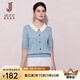 經(jīng)典故事（JANE STORY）娃娃領(lǐng)減齡藍色針織衫女2025春夏新款慵懶風短款小眾別致撞色上衣 灰藍 M