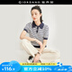 佐丹奴針織衫女裝金線(xiàn)棉條紋毛織短袖POLO針織衫18354906 02寶藍金銀絲間白條紋 L