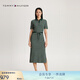 TOMMY HILFIGER【側(cè)邊開叉】夏女氣質(zhì)休閑通勤收腰顯瘦POLO長裙連衣裙42030 綠白條紋0CG M