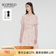 SCOFIELD女裝收腰連衣裙優(yōu)雅印花長(cháng)裙短袖雪紡裙2024夏季新款 粉色 S 160