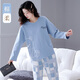 取純睡衣女純棉春秋季帶胸墊長(cháng)袖2025年新款春夏季套頭全棉家居服套裝 2821天藍【不帶胸墊】 L :建議體重100斤-120斤