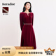 珂萊蒂爾Koradior秋季優(yōu)雅氣質(zhì)絲絨收腰減齡連衣裙女 玫紅 M