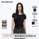 ANN ANDELMAN官方直營不對稱短袖修身小開衫短袖修身毛針織外套女 黑色 S
