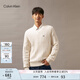 Calvin KleinJeans秋冬男女情侶休閑通勤ck刺繡V領(lǐng)絞花純棉針織衫J326795 YBI-牛乳白 L