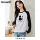 品彩（PinCai）長(cháng)袖T恤女春秋可愛(ài)貓咪印花T恤撞色圓領(lǐng)插肩袖潮流上衣P143T2027