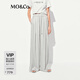 MO&Co.休閑褲2025夏新品壓褶拖地闊腿長直筒松緊腰抽繩高腰MBE2PATT02 豆蔻色 M /165