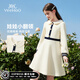 英氏 YEEHOO女童連衣裙春秋季公主裙子兒童衣服翻領(lǐng)撞色學(xué)院風(fēng)中大童裝新款女 圣誕假日-米白 160