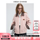 VEGA CHANG毛呢短外套女2025年秋冬新款粉色減齡撞色格子翻領(lǐng)上衣 貝殼粉 S