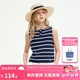 ELLE KIDS童裝 一字領(lǐng)開(kāi)門(mén)襟背心女童夏季新款法式度假風(fēng)條紋上衣 藏青白條 165 (M)