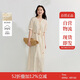 茵曼度假風(fēng)鏤空刺繡連衣裙夏季女裝百搭系帶收腰a字長(zhǎng)裙子 杏色  XL 
