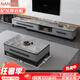 南屋九格 巖板茶幾電視柜組合現代簡(jiǎn)約伸縮電視柜意式小戶(hù)型客廳落地電視 1.3M茶幾+三抽電視柜 黑灰色