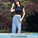 Calvin Klein Jeans春夏女士休閑通勤時(shí)尚ck斜角腰開衩毛邊牛仔半身裙J221043 1A4-牛仔藍(lán) 26