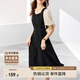 尚都比拉法式連衣裙夏季中長(zhǎng)款a字裙泡泡袖系帶收腰顯瘦裙子 黑色 XL 