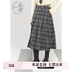 紫涵（ZIHAN）紫涵中長款百褶半身裙女2024年冬季新款學院風簡約氣質(zhì)高腰a字裙 灰格 L