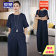 羅蒙品牌氣質(zhì)時尚套裝女2025夏季新款設(shè)計感小眾亞麻闊腿褲子兩件套 藏藍(lán)色 XL 【建議110-125斤】