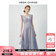 VEGA CHANG法式連衣裙女2025新款夏季碎花裙收腰褶皺小飛袖荷葉邊裙子背心裙 碎花 S