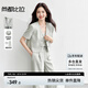 尚都比拉職場(chǎng)通勤女裝套裝夏季珍珠金屬扣V領(lǐng)短袖西裝小外套 米灰色 M 
