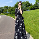 clotho Rennie品牌女裝碎花連衣裙女2025夏季新款氣質(zhì)顯瘦赫本復(fù)古小黑裙中長款 黑色 S
