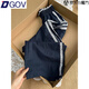 DGOV2025新款藏青色拼接高腰休閑褲女秋季寬松闊腿原宿風(fēng)休閑百搭長(zhǎng)褲 藏青色（zt） L 【111-125斤】