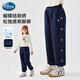 迪士尼女童春季褲子米妮兒童洋氣運動(dòng)褲春款衛褲束腳褲 藏青150