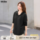 MsShe【竹節(jié)仿棉麻】大碼女裝2025新款秋裝胖mm寬松連帽長袖T恤女 黑色現(xiàn)貨 2XL