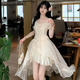 葉余女童連衣裙2025年新款夏季大學(xué)生法式氣質(zhì)花朵燕尾裙前短后長(zhǎng)超仙 野百合裙 795 165 150 S