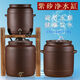 紫砂水缸家用自來(lái)水過(guò)濾儲(chǔ)水罐茶水桶帶龍頭凈水缸手工茶室用水桶 10升-雙耳直筒-龍頭款
