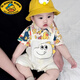 G.DUCKKIDS2025夏季薄款時(shí)尚卡通恐龍假兩件連體女哈衣男寶寶外出帥氣套裝 米白色 恐龍假兩件背帶半袖連體 90cm (L) 25斤以下