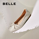 百麗（Belle）舒芙蕾絨面平跟單鞋女2025秋新商場(chǎng)款羊皮軟底便鞋E1E1DCQ5預(yù)售 米白 38