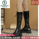 啄木鳥(niǎo)馬丁靴女2025夏季新款白色長(zhǎng)筒靴網(wǎng)紗透氣涼靴厚底百搭綁帶高筒靴 黑色 37