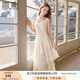 香影吊帶連衣裙女2025秋季新款法式海邊v領(lǐng)裙子蕾絲邊內(nèi)搭蛋糕裙 米色 M