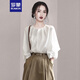 羅蒙（ROMON）法式輕熟風(fēng)小眾設(shè)計感襯衣女2025春夏新款女裝白色圓領(lǐng)燈籠袖襯衫 白色上衣 M 100-110斤