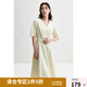 獨(dú)束大碼女裝氣質(zhì)簡(jiǎn)約V領(lǐng)連衣裙高腰顯瘦長(zhǎng)裙日常通勤2024夏季新 卵石玉 L (尺碼：2)