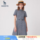 哈吉斯（HAZZYS）女裝 夏款翻領(lǐng)腰帶氣質(zhì)成熟斜花紋連衣裙AQWSC03BC03 藏青色NV M (165/88A 40)