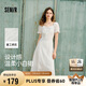 森馬（Semir）連衣裙女設計感重工繡花夏2025花邊翻領泡泡袖小白裙107425114041