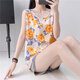 雅鹿棉綢背心女上衣女夏季新無(wú)袖顯瘦大碼吊帶衫洋氣碎花外穿打底小衫 杏黃花朵百搭 L 建議105斤-115斤