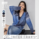 對(duì)白【杜鵑同款】撞色暈染毛衣女2025秋裝新款氣質(zhì)慵懶風(fēng)針織開衫 暈染煙藍(lán)色 L