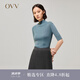 【黃金羊毛】OVV2022秋冬新款女裝半高領(lǐng)中袖舒適基礎(chǔ)打底羊毛針織衫 藍灰A5 M