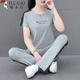 啄木鳥(niǎo)純棉運(yùn)動(dòng)服套裝女夏寬松短袖長(zhǎng)褲中年媽媽裝休閑兩件套 灰色 XL