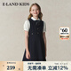 E·LAND KIDS童裝女童連衣裙25年夏季學(xué)院風(fēng)蝴蝶結拼色短袖裙 Navy藏青色/59 130cm 均碼