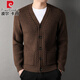 皮爾卡丹100%純羊毛衫男士厚款毛衣外套春秋新款中老年男裝針織開(kāi)衫毛衣 咖色+100%純羊毛皮爾卡丹正品 XL 175 建議130-145斤