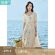 茵曼（INMAN）文藝清新連衣裙2025夏季女裝新款花邊桃心領(lǐng)收腰泡泡袖長裙 悠蘭杏 M