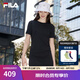 FILA 斐樂針織連衣裙2025夏季新款時(shí)尚休閑開叉顯瘦修身T恤長裙 正黑色-BK M 165/84A/M